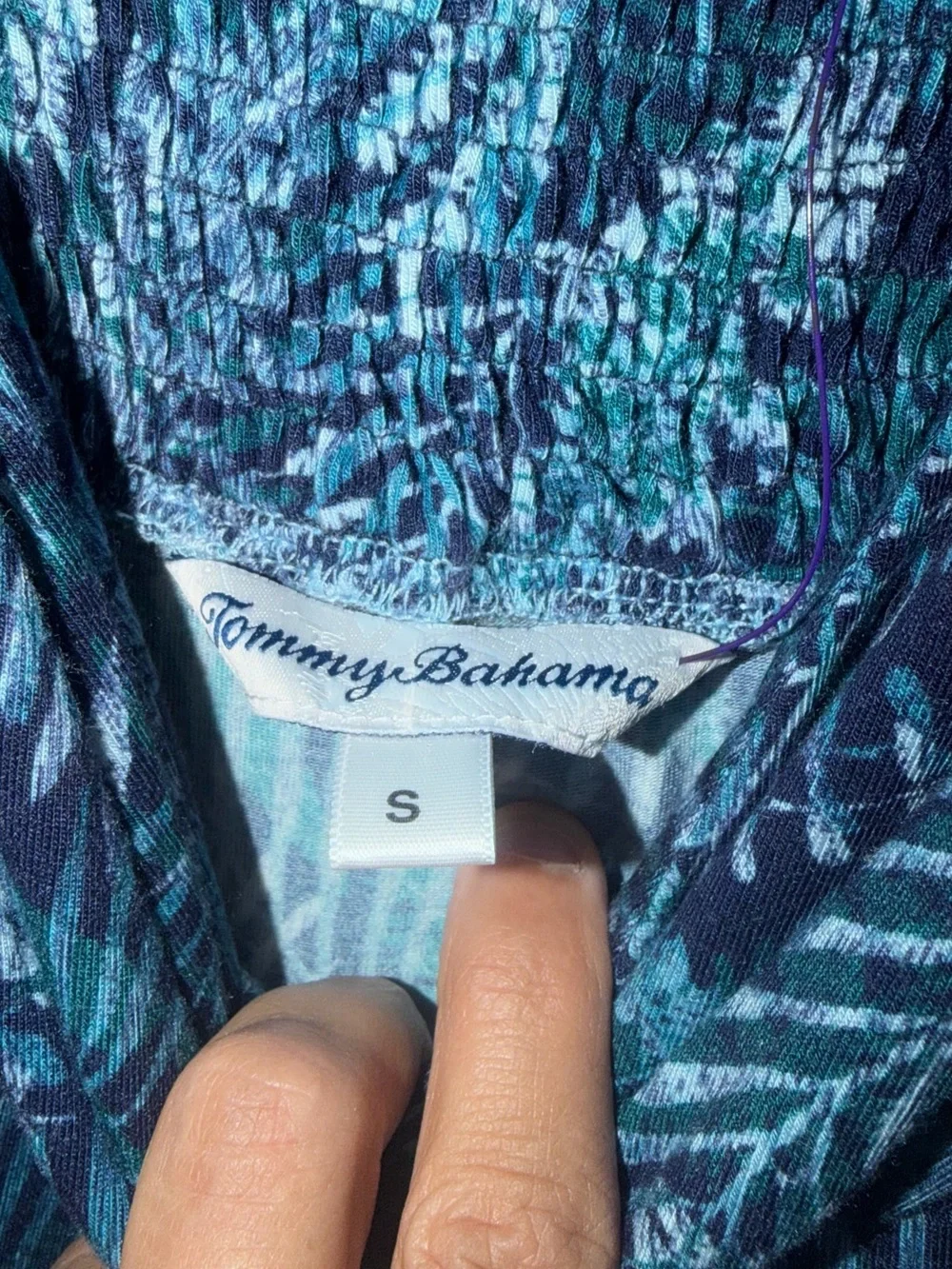 Tommy Bahama Teal and Navy Palm-Print V-Neck Sundress size small